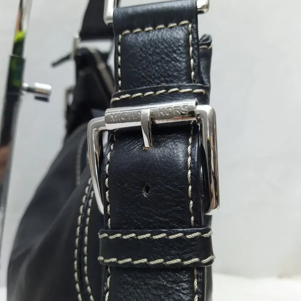 Michael Kors Black Leather Zipper Closure Hobo Shoulder Bag